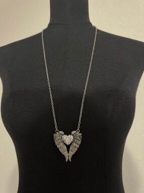 Y2K Silver Angel Wing Heart Necklace